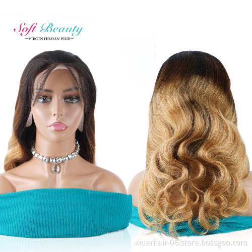 hd Glueless for Black Women Curly Mink 100% Two Tone Coloured 27 Peruvian Wigs Lace Front Virgin Human Hair